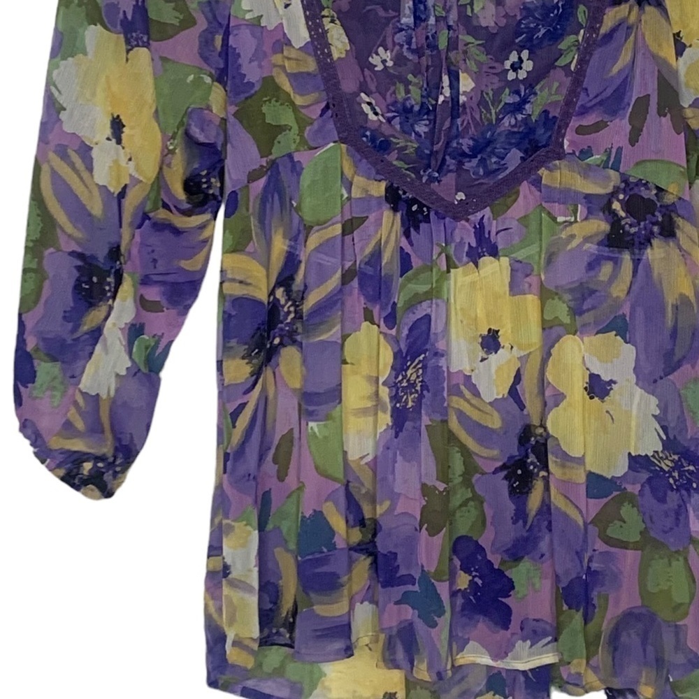 Fig and Flower Floral Keyhole Neckline Chiffon Blouse NWT - Picture 6 of 14